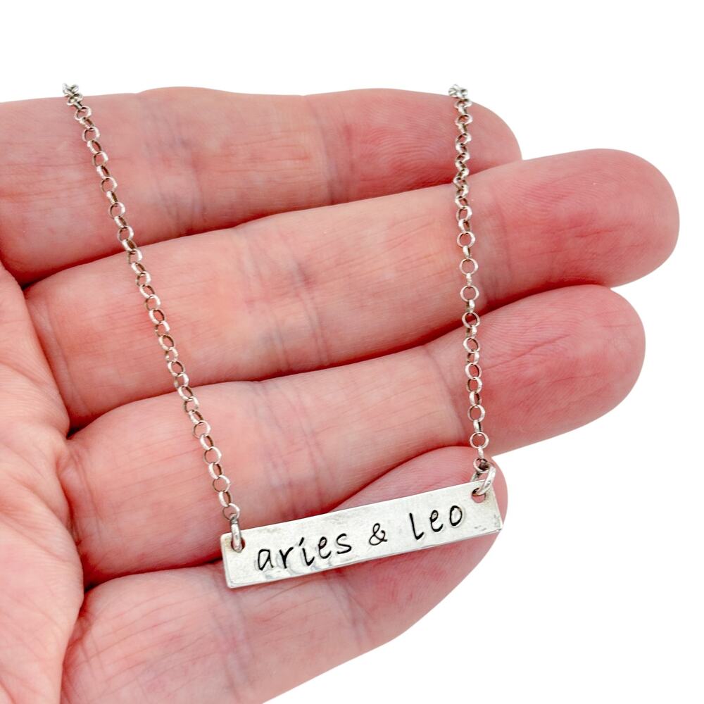 Vintage Sterling Silver 925 “Aries & Leo” Bar Necklace 17.5"